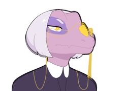  alpha_channel animated anthro blinking bust_portrait ceratosaurid ceratosaurus clothed clothing dinosaur extinct eyewear female glasses goodbye_volcano_high grey_hair hair ko_op markings mature_female mrs._roberts_(gvh) official_art portrait prehistoric_species purple_body reptile scalie short_playtime simple_background solo theropod transparent_background unavailable_at_source yellow_eyes 