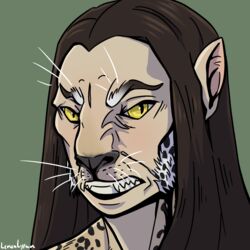  1:1 avoid_posting brown_hair cheek_tuft facial_tuft fangs felid female growth hair hi_res humanoid humanoid_pointy_ears jaguar lemonlycan long_hair mammal markings pantherine solo species_transformation spots spotted_markings teeth transformation tuft whisker_growth whiskers 