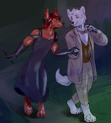  alternate_species anthro aziraphale canid canine canis clothed clothing cross crossdressing crowley_(good_omens) dressing duo furrification good_omens goodomens hi_res ineffable ineffablehusbands kiri-anko male male/male mammal mythological_canine mythological_creature mythology omens romantic walking were werecanid werecanine werewolf wolf 