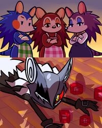  2021 4:5 animal_crossing anthro apu_spills_his_nuggies bodily_fluids canid canine canis clothed clothing crossover crying eulipotyphlan female group guywiththepie hedgehog humor infinite_(sonic) jackal label_able looking_down mabel_able male mammal mask meme nintendo sable_able sega shadow sonic_forces sonic_the_hedgehog_(series) tears 