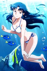  air_bubble barefoot bikini blue_eyes blue_hair bubble clownfish feet female fish floating_hair fujiwara_aya full_body halterneck legs light_rays long_hair moorish_idol non-web_source regal_blue_tang side-tie_bikini_bottom smile solo string_bikini super_real_mahjong surgeonfish swimsuit tanaka_ryou toes tropical_fish underwater 