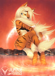  2009 anthro arcanine ariana bikini canid canine clothed clothing conditional_dnp female generation_1_pokemon hair long_hair mammal nintendo pokemon pokemon_(species) pokemorph sitting skimpy solo swimwear tailsrulz tight_clothing white_hair 