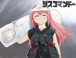  2girls =_= ^_^ aimitsu_(ibityuttyu) akaza_akane akaza_akari binoculars buruma closed_eyes commando_(movie) commentary_request dakimakura_(object) detached_hair double_bun expressionless female_pervert front-print_panties gym_uniform hair_bun lipstick_mark long_hair military military_uniform multiple_girls object_on_head panties panties_on_head parody pervert pillow pink_hair pocket print_panties red_hair short_hair short_sleeves siblings single_hair_bun sisters smile title_parody translated twintails underwear uniform white_panties yuri yuru_yuri 