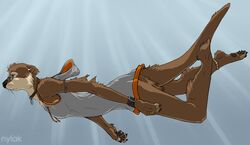  anthro bottomless breasts clothed clothing eyewear female glasses hoodie mammal mustelid nylak nylak_(character) otter small_breasts solo swimming tail topwear underwater water young young_anthro young_female 