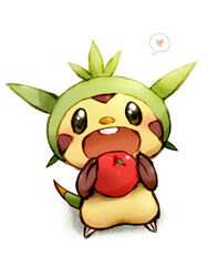  :d apple buck_teeth chespin commentary_request food fruit heart kikori looking_up no_humans open_mouth pokemon pokemon_(creature) simple_background smile solo spoken_heart teeth 