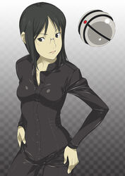  biker_clothes bikesuit bodysuit dennou_coil female glasses harakawa_tamako kuu-chan mizuki_makoto photoshop_(medium) solo 