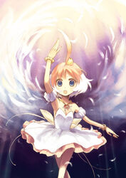  :o ahiru_(princess_tutu) ahoge armpits ballerina ballet bare_shoulders blue_eyes bracelet female jewelry matsuzawa_hajime multicolored_hair necklace open_mouth princess_tutu princess_tutu_(character) short_hair solo standing tutu two-tone_hair 