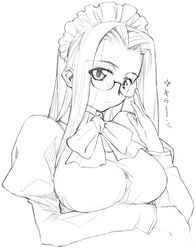  fate/stay_night fate_(series) female glasses greyscale long_hair maid medusa_(fate) medusa_(rider)_(fate) monochrome solo upper_body yamaguchi_homupe 