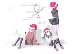  3girls aerial cellphone legs multiple_girls original phone scarf school_uniform shiba_yuusuke skirt snow 