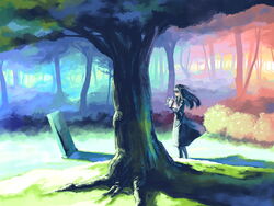  colorful dress female flower forest grave long_hair myu_(neorosi) nature original outdoors solo tree 