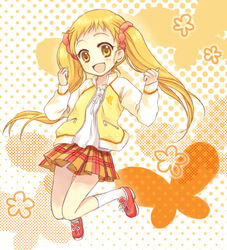  female kasugano_urara_(yes!_precure_5) matsuzawa_hajime miniskirt orange_background orange_eyes orange_hair precure skirt socks solo twintails yes!_precure_5 