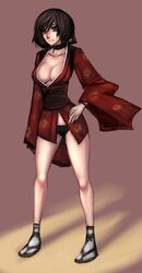  artist_request brown_hair choker female japanese_clothes kimono kurenai_(red_ninja) panties red_ninja short_hair solo underwear 