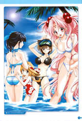  4girls ass beach bikini breasts cleavage day floral_print girls_bravo hat highres kojima_kirie koyomi_hare_nanaka mario_kaneda medium_breasts miharu_sena_kanaka multiple_girls one-piece_swimsuit outdoors straw_hat swimsuit tomoka_lana_jude 