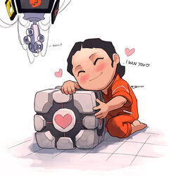  anger_core aperture_science_weighted_companion_cube bad_deviantart_id bad_id barefoot cake_core chell chibi female glados heart jealous jumpsuit orange_jumpsuit personality_core photoshop_(medium) portal_(series) portal_1 saejin_oh spoilers tears zero_punctuation 