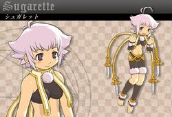  barefoot dagger female fur_trim gauntlets knife midriff navel official_art ootsuka_shin&#039;ichirou pink_hair shorts sugarette summon_night summon_night:_swordcraft_story weapon 