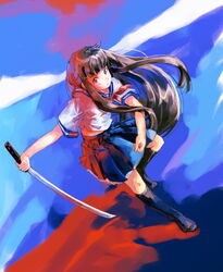  female katana long_hair myu_(neorosi) original school_uniform solo sword weapon 