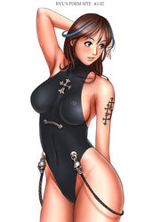  bare_shoulders contrapposto cross cross_fleury curvy female highleg highleg_swimsuit latin_cross one-piece_swimsuit original ryu_(ryu&#039;s_form_site) skull sleeveless sleeveless_turtleneck solo standing swimsuit tattoo turtleneck 