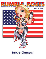  ;d american_flag animal_print belt blonde_hair blue_eyes blush boots breasts chaps chibi cleavage collar cow_print dixie_clemets female fingerless_gloves flag gloves hand_on_own_hip high_heels long_hair medium_breasts midriff naughty_face navel no_bra one_eye_closed open_clothes open_mouth open_shirt rumble_roses ryu_(ryu&#039;s_form_site) shirt shoes smile solo standing strap thighhighs united_states vest zettai_ryouiki 