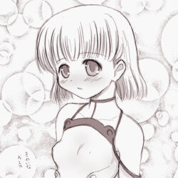  bare_shoulders blush collarbone dress female monochrome photoshop_(medium) sakurano_otoha short_hair sky_girls sleeveless sleeveless_dress solo sundress upper_body yuuichi_(tareme_paradise) 