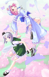  2girls bug butterfly konpaku_youmu konpaku_youmu_(ghost) multiple_girls photoshop_(medium) saigyouji_yuyuko sword touhou weapon yousisi 