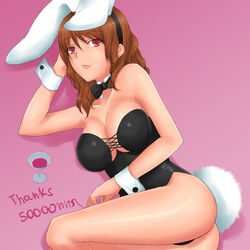  animal_ears bad_id bad_link bare_legs breasts brown_hair cissnei cleavage crisis_core_final_fantasy_vii female final_fantasy final_fantasy_vii large_breasts milestone_celebration photoshop_(medium) playboy_bunny rabbit_ears red_eyes rokuichi solo 