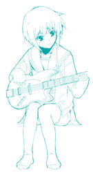  aqua_theme bass_guitar blue_theme female highres instrument kita_high_school_uniform monochrome nagato_yuki school_uniform shichimenchou sketch solo suzumiya_haruhi_no_yuuutsu tissue_princess winter_uniform 