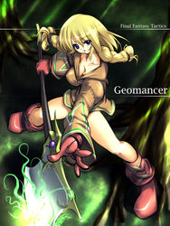  axe female final_fantasy final_fantasy_tactics geomancer_(fft) gunner-l long_hair solo weapon 