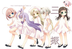  5girls ahoge antenna_hair binzume_yousei blonde_hair blue_eyes brown_hair chiriri feline green_eyes grey_hair hat hororo kururu mary_janes multiple_girls oboro_(binzume_yousei) pink_hair pointy_ears purple_eyes purple_hair red_eyes rere sarara shoes short_hair tokumi_yuiko yellow_eyes 