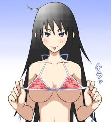  bikini bikini_top black_hair blue_eyes kitsu_tane long_hair mizugi oppai sayonara_zetsubou_sensei tagme tongue 