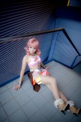  boots cosplay midriff oerba_dia_vanille photo pink_hair sultry 