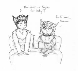  absurd_res anthro clothing collar crown cuckold dialogue domestic_cat dress duo english_text eyewear felid feline felis female glasses gloves handwear headgear hi_res male mammal meowmere monochrome prince princess royalty text 