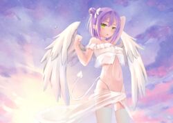  :o angel_wings arm_up arms_behind_head bare_shoulders bikini blunt_bangs blush bubble choker cowboy_shot demon_girl demon_tail ear_piercing feathered_wings female frilled_shirt frills front-tie_top green_eyes hair_bun hair_ornament hair_ribbon hairclip halterneck harada_haruki highres hololive looking_at_viewer medium_hair multicolored_hair navel o-ring o-ring_choker off-shoulder_shirt off_shoulder open_mouth outdoors piercing pink_hair pointy_ears purple_hair ribbon sarong see-through shirt sidelocks single_side_bun skindentation sky solo streaked_hair string_bikini sunset swimsuit tail thighhighs tokoyami_towa twilight underwear virtual_youtuber water wet white_bikini white_choker white_ribbon white_sarong white_thighhighs white_wings wings x_hair_ornament 