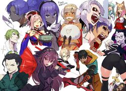  6+boys 6+girls :d ;) ^_^ ainezu altera_(fate) altera_the_santa_(fate) animal_ears aqua_hair arash_(fate) armor artoria_pendragon_(fate) ass assassin_(fate/zero) bare_back bare_shoulders beard bike_shorts black_gloves black_hair black_sclera black_thighhighs blonde_hair blush bodysuit bow_(weapon) bowl braid breasts brown_eyes brown_hair caligula_(fate) cellphone chopsticks circlet cleavage closed_eyes colored_sclera commentary_request covered_navel dango dark-skinned_female dark_skin david_(fate) detached_sleeves diarmuid_ua_duibhne_(lancer)_(fate) earmuffs earrings edward_teach_(fate) excalibur_(fate/stay_night) facial_hair fake_facial_hair fake_mustache fate/grand_order fate_(series) food forehead fox_ears gae_bolg_(fate) gilles_de_rais_(caster)_(fate) glasses gloves green_eyes green_hair hair_between_eyes hassan_of_serenity_(fate) holding holding_bow_(weapon) holding_knife holding_polearm holding_sword holding_weapon hood hug jacket jekyll_and_hyde_(fate) jewelry kiyohime_(fate) knife long_hair looking_at_viewer mask miyamoto_musashi_(fate) miyamoto_musashi_(third_ascension)_(fate) multiple_boys multiple_girls mysterious_heroine_x_alter_(fate) mysterious_heroine_x_alter_(second_ascension)_(fate) navel neck_ring one_eye_closed open_mouth pauldrons penthesilea_(fate) phone polearm ponytail purple_hair red_eyes sash scathach_(fate) sheep short_hair shoulder_armor simple_background skirt smartphone smile spear suzuka_gozen_(fate) sword tattoo teeth thighhighs unworn_mask veil wagashi weapon white_background white_hair 