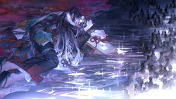  6+boys 6+girls black_hair black_kimono blood closed_eyes corpse crowd cupping_hands faceless faceless_female faceless_male floral_print flower flower_knot geta hair_flower hair_ornament hair_rings half_updo higanbana_(onmyoji) holding holding_flower hug japanese_clothes kimono long_hair long_sleeves lying multiple_boys multiple_girls nail_polish name_connection obi object_namesake on_ground on_side onmyoji own_hands_together projected_inset protected_link red_flower red_nails sash shore short_hair skeleton solo_focus spider_lily spider_lily_print starstruckdon straight_hair tassel toenail_polish toenails very_long_hair walking white_kimono 