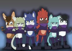  absurd_res armwear avian backstory bandana bear black_body black_fur blue_body blue_eyes blue_fur blush boots bottomless brown_body brown_eyes brown_fur canid canine canis clothed clothing coco_the_rabbit_(darknetic) daisy_kitsune_(erdbeerjoghurt) darknetic darya_the_cat_(darknetic) domestic_cat european_mythology feathers felid feline felis female feng_the_panda_(darknetic) flat_colors fluffy footwear fur giant_panda greek_mythology green_body green_eyes green_fur group happy hi_res kagen_the_wolf kerchief lagomorph legwear leporid looking_at_viewer male mammal marco_the_phoenix_(darknetic) mythological_avian mythological_bird mythological_creature mythological_firebird mythology ninja ninja_outfit phoenix pose purple_clothing rabbit red_body red_eyes red_feathers sega simple_background sonic_the_hedgehog_(series) tan_body tan_fur team_pose warrior white_body white_fur wolf yellow_eyes 