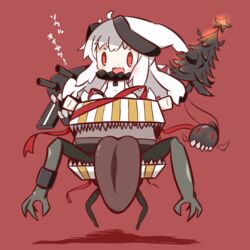  0_0 :d abyssal_ship ahoge box chibi christmas_tree colored_skin commentary_request crossover dark_souls_(series) dark_souls_i dress female gift gift_box hat highres horns kantai_collection long_hair looking_at_viewer mimic mimic_(dark_souls) mittens northern_ocean_princess nuu_(nu-nyu) open_mouth red_eyes santa_hat sharp_teeth smile solo teeth tongue tongue_out translated white_dress white_hair white_skin 