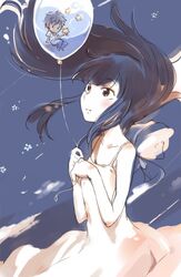  1boy bad_id bad_pixiv_id balloon black_hair bow brown_eyes commentary_request dress female kazehaya_shouta kimi_ni_todoke kuronuma_sawako long_hair shirotaka_(shirotaka) star_(symbol) 