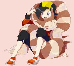  ambiguous_gender bent_legs bonding closed_eyes coiling digital_drawing_(artwork) digital_media_(artwork) ethan_(pokemon) feral furret generation_2_pokemon group happy human love male mammal nintendo open_mouth open_smile pokemon pokemon_(species) rodent sitting smile tattanbu teeth_showing 