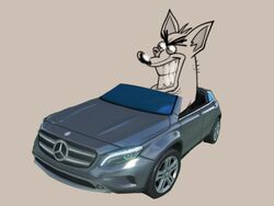  4:3 activision ambiguous_gender anthro bandicoot crash_(series) crash_bandicoot driving low_res mammal marsupial mercedes-benz phillip-banks simple_background smile solo 