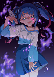  :p alternate_hairstyle bad_id bad_twitter_id blue_eyes blue_hair commentary corruption dark_background dark_persona evil_smile eyelashes female hair_ornament hair_ribbon highres hirogaru_sky!_precure inactive_account long_hair looking_at_viewer mirage_pen multicolored_hair pink_hair precure ribbon smile solo sora_harewataru standing streaked_hair tiler_(tiler00) tongue tongue_out twintails 