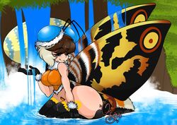  alternate_species angelface animal_humanoid arthropod arthropod_humanoid bathing big_breasts breasts egg female humanoid humanoidized insect_humanoid insects kneeling mothra mothra_(series) solo thick_thighs toho water waterfall waterfall_shower 