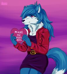  absurd_res anthro avi_(moko) big_breasts blue_body blue_fur breasts canid canine canis depressing depression female fluffy fluffy_tail fur heart_symbol hi_res mammal moko_(artist) mood sad solo tail white_body white_fur wolf 