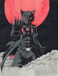  alternative_fashion anthro black_body black_fur canid canine canis demon fantasy fur goth hi_res male mammal monster night nyghtmar3 nyghtmar3_(fursona) solo supernatural traditional_media_(artwork) wolf 