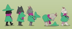  anthro bimbofication black_body black_fur boke_(artist) bovid caprine clothing debimbofication_meme deltarune eyewear fur glasses goat green_clothing hat headgear headwear hi_res humor intelligence_loss male mammal meme ralsei robe scarf solo undertale_(series) white_body white_fur wizard_hat 