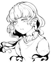  crying crying_with_eyes_open ebisu_eika female frills greyscale hi_you_(flying_bear) highres long_earlobes looking_at_viewer monochrome puffy_short_sleeves puffy_sleeves short_sleeves solo tears touhou wily_beast_and_weakest_creature 