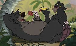  annoyed bagheera_(jungle_book) baloo bear black_body black_eyebrows black_eyes black_fur blue_body blue_fur brown_nose claws crossed_legs disney duo eating eating_food eye_roll eyebrows fangs feet felid feral fingernails food footprint forest forest_background freckles fruit fur grass grey_body grey_fur grin half-closed_eyes hand_behind_head happy interspecies jungle konnestra lazy leaf leaning leaning_backward leaning_on_object looking_at_viewer lounging lying male male/male mammal melanistic nails narrowed_eyes nature nature_background on_back on_model outside palm_tree pantherine pawpads pawprint paws pink_nose plant pupils purple_nose purple_pawpads purple_paws red_nose resting shadow sharp_fangs sharp_fingernails sharp_nails sharp_teeth sharp_toenails sitting sloth_bear smile smirk smug smug_expression smug_eyes smug_face smug_grin teeth the_jungle_book thick_eyebrows toenails toes tree unimpressed ursine whiskers yellow_sclera 