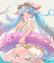  animal_ears animal_print bikini catura_(granblue_fantasy) cow_ears cow_girl cow_hat cow_horns cow_print cow_tail draph ear_piercing female granblue_fantasy highres horns kiriyama2109 piercing solo swimsuit tail white_bikini 