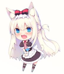  american_flag american_flag_neckwear american_flag_print animal_ear_fluff animal_ears apron azur_lane black_dress black_thighhighs blue_eyes blush bow cat_ears cat_girl cat_tail chibi commentary_request dress female flag_print frilled_apron frills full_body grey_footwear hair_between_eyes hairbow hammann_(azur_lane) long_hair nakazawa_aki necktie oerba_yun_fang open_mouth print_necktie puffy_short_sleeves puffy_sleeves red_bow short_sleeves simple_background solo standing tail thighhighs very_long_hair waist_apron wavy_mouth white_apron white_background white_hair wrist_cuffs 