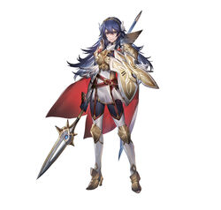  alternate_costume arm_guards armor armored_boots belt blue_eyes blue_hair bodysuit bodysuit_under_clothes boots breastplate breasts cape closed_mouth commentary_request feather_trim female fire_emblem fire_emblem_awakening fire_emblem_heroes full_body garter_straps gloves gold_trim high_heels highres holding holding_weapon jewelry lips long_hair looking_at_viewer lucina_(brave_princess)_(fire_emblem) lucina_(brave_princess)_(resplendent)_(fire_emblem) lucina_(fire_emblem) mizutama_(mao11260510) multiple_belts official_art polearm ribbed_bodysuit shield shoulder_armor skin_tight smile solo spear standing tiara turtleneck weapon white_background 