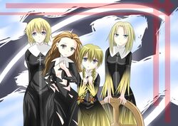  4girls age_difference agnese_sanctis angelene bad_id bad_pixiv_id blonde_hair braid breasts cross height_difference large_breasts lolicon long_hair lucia_(toaru_majutsu_no_index) medium_breasts multiple_girls nun orange_hair orsola_aquinas ribbon short_hair sicile_gloria toaru_majutsu_no_index twin_braids wheel 